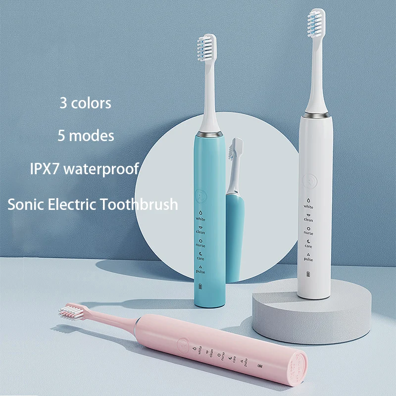 Sonic escova de dentes elétrica para adulto, recarregável, lavável, ultra-som, eletrônico, clareamento, limpeza dos dentes, temporizador, novo