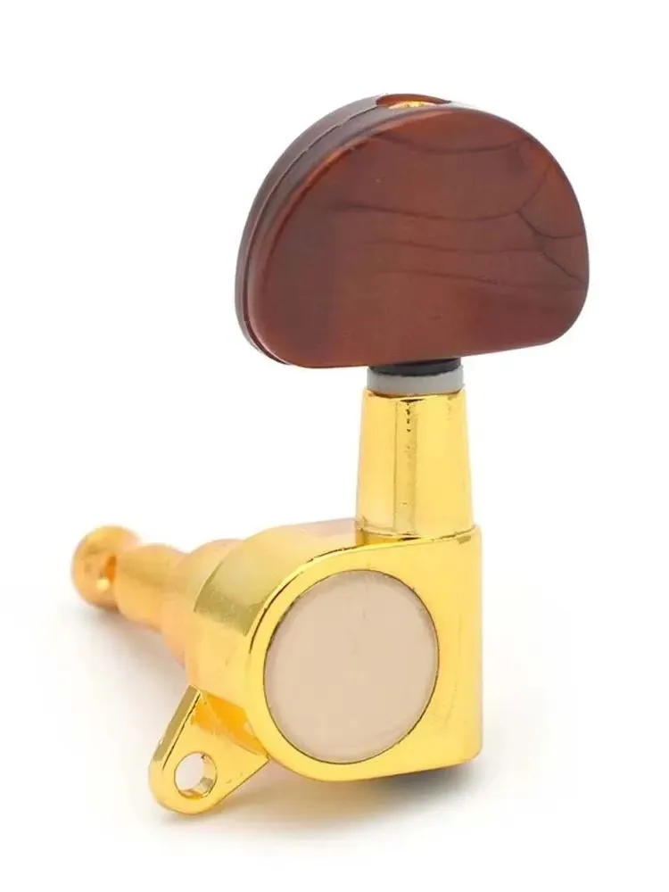 Fully Enclosed Guitar Knob, Amber Oval Handle, String Knob, Golden Electric Wood, Metal String Knob