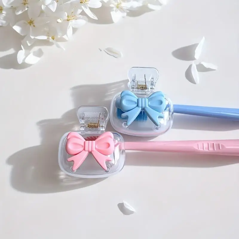 1/2Pcs Cute Cherry Bow Design Toothbrush Storager Protects Toothbrush Head Features Dual Holes For Drainage And Ventilation