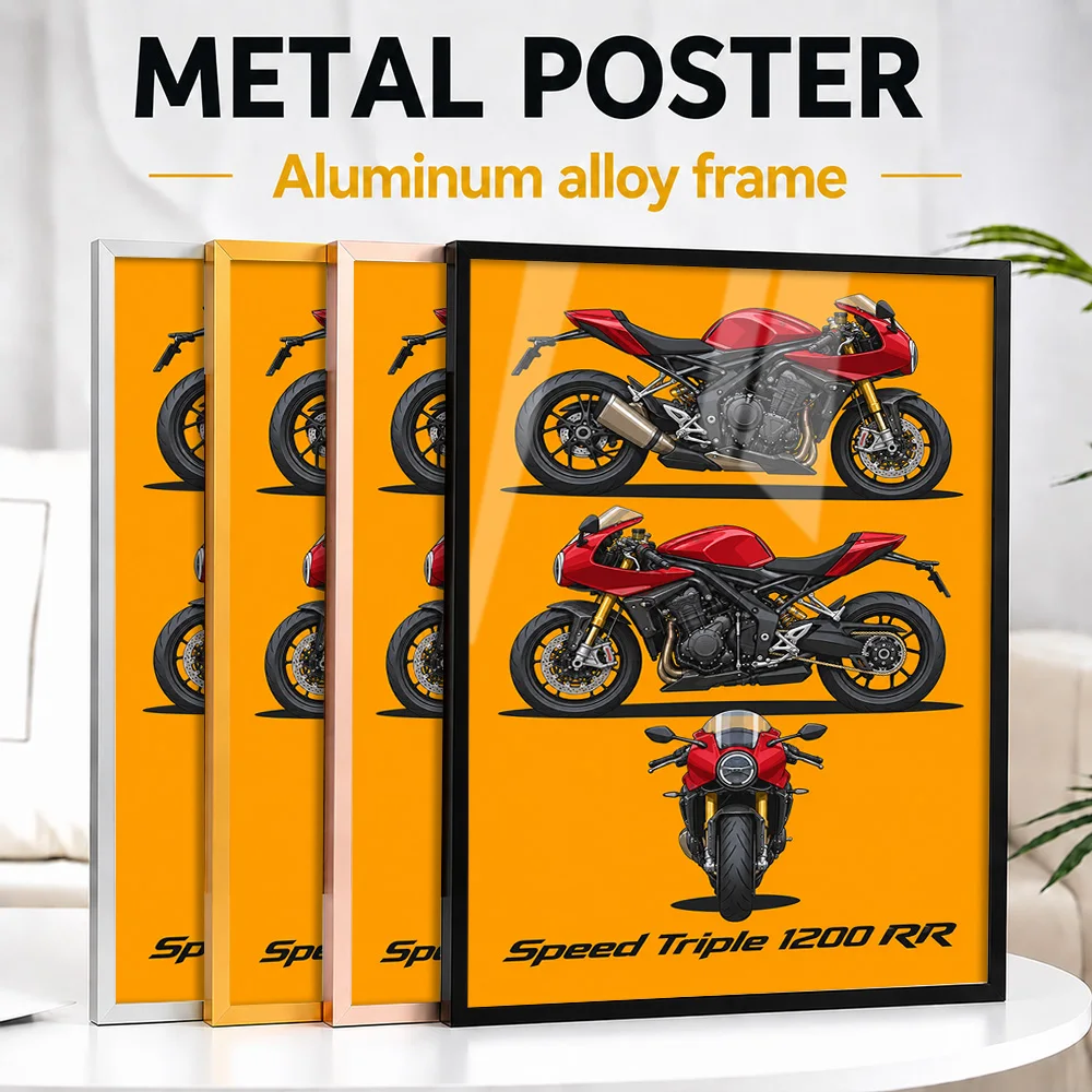 British Speed Triple 1200 RR Red Hopper Motorcycle Framed Metal Poster Personalized Track Performance Wall Art For Home Office