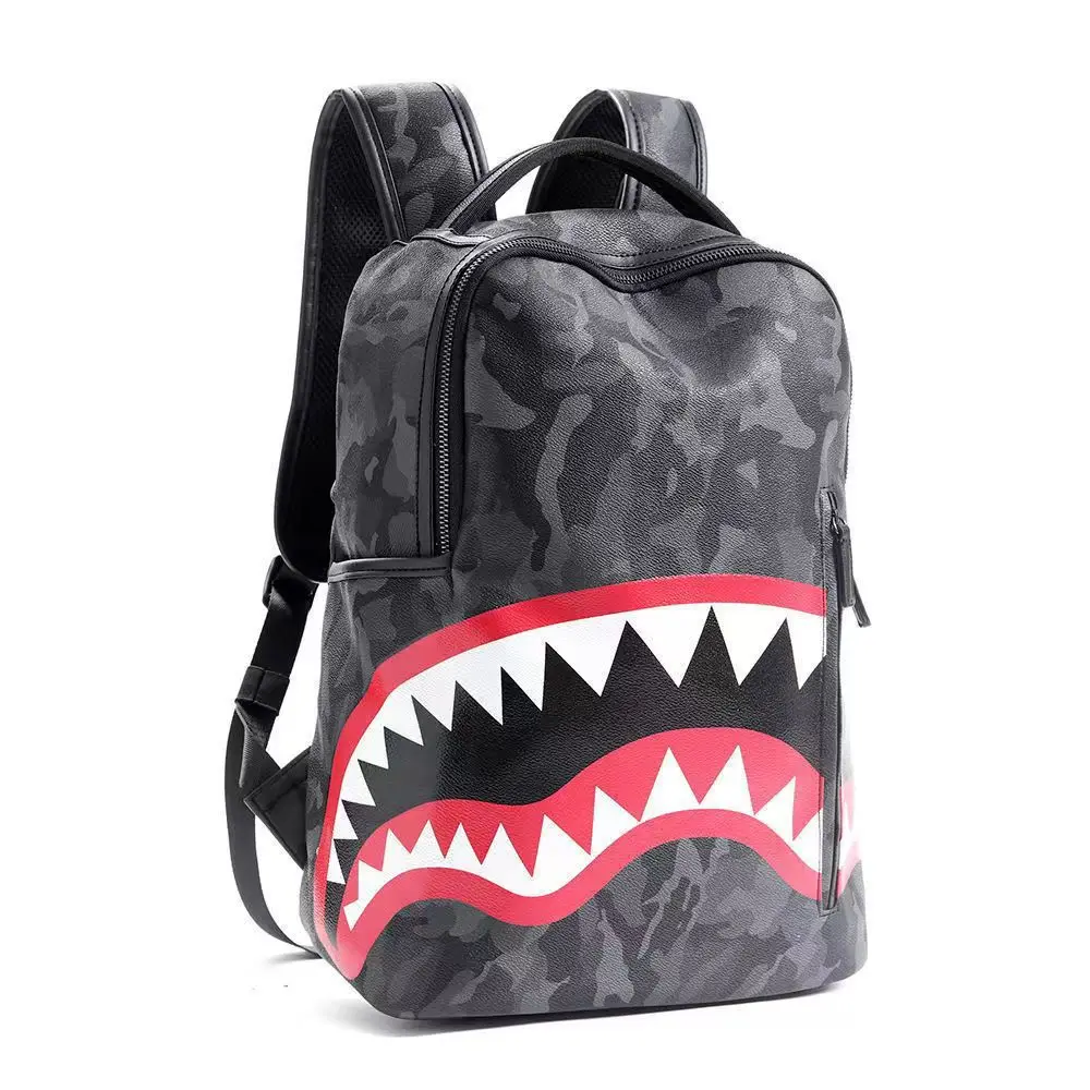 Men\'s travel bag, fashion checkered back pack, student backpack, large capacity street shark bag women Nylon student schoolbag