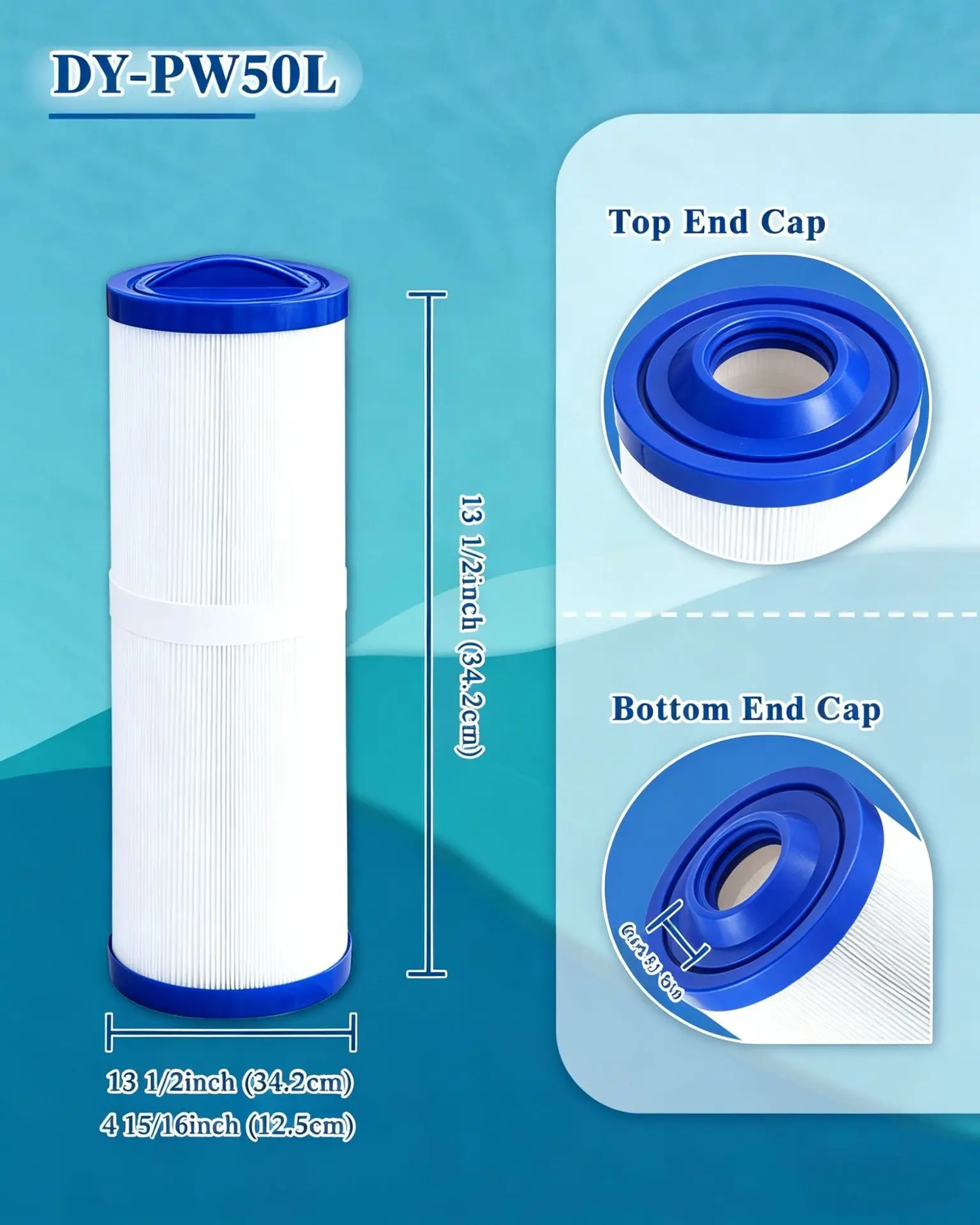 (2 Pack) 50 Sq.Ft Spa & Hot Tub Filter Cartridge Compatible with FC-0172 SC757 PWW50L 4CH-949 FIL50-5D13H15FCT-3 SD-01143