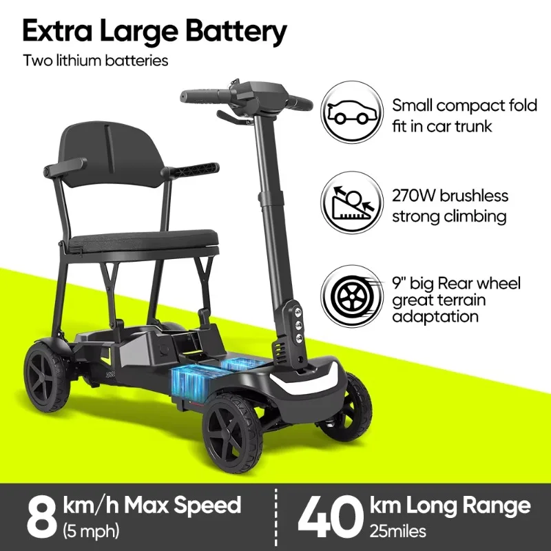 16KG Lightweight Mobility Scooter for Travel Portable Airline Approved 270W Brushless Electric Folding Scooter for Elderly