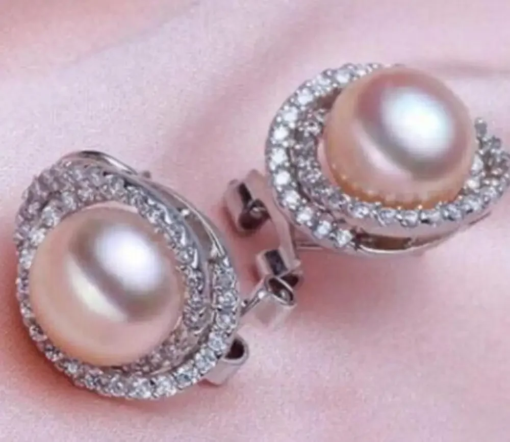 

noble jewelry Pretty 10-11mm natural south sea gold pink pearl stud earring 925s