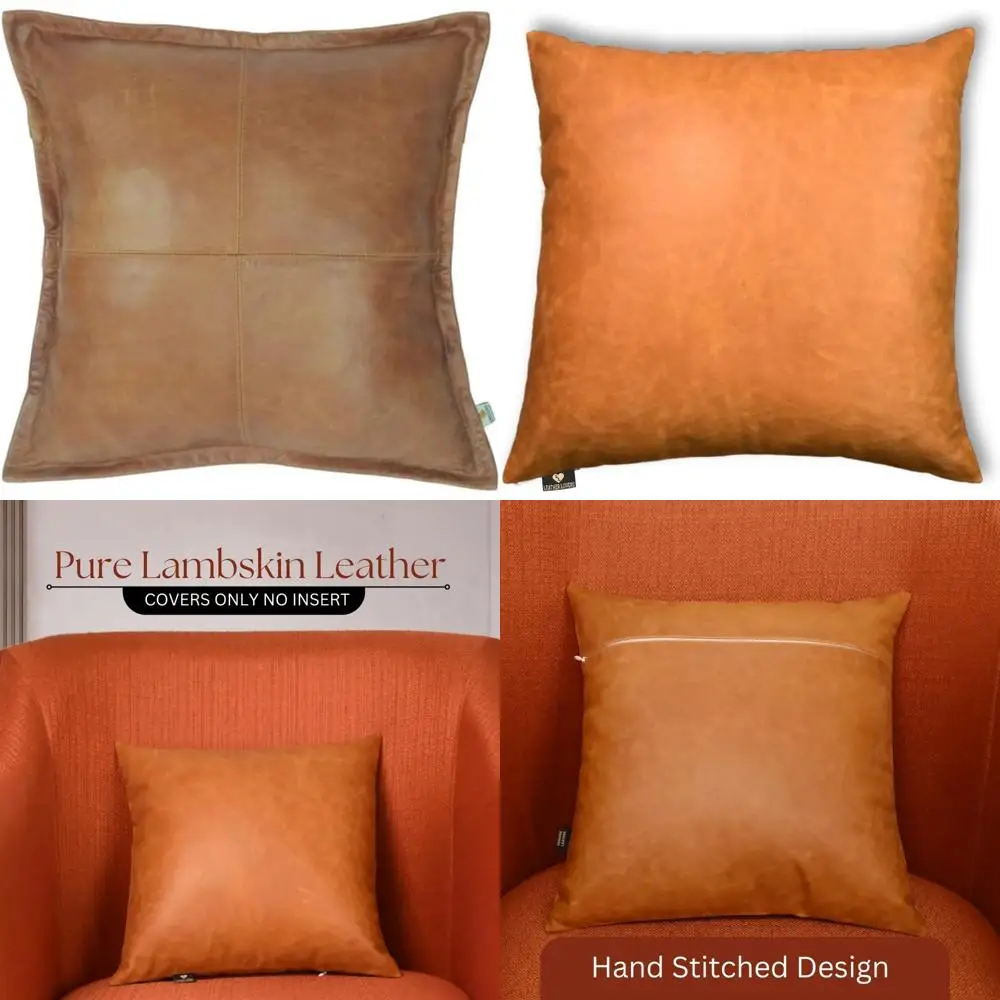 

Lambskin Leather Pillow Cover - Sofa Cushion Case - Living Room & Bedroom Decorative Throw Covers, 20x20 inches