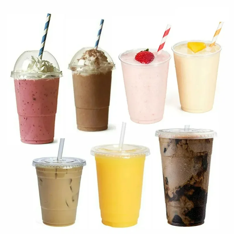 Disposable  Flat Top Domed Lids, Plastic Milkshake Glasses Clear Strong  Party Beer Classes Cups  Smoothie 