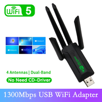 1300Mbps USB3.0 WiFi Adapter WiFi 5 Ethernet Network Card Dual Band 5G 2.4G USB WiFi Dongle for PC Laptop Receiver AC1300
