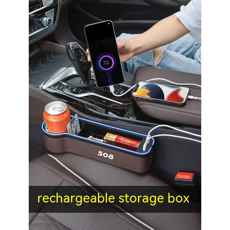 Car 7Color LED Seat Seam USB Storage Box For Peugeot GT 106 107 108 206 208 301 308 406 407 408 508 607 2008 3008 4008 5008 RCZ