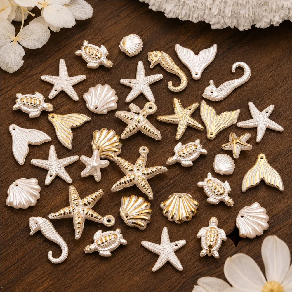 30/50g Mix Random Summer Starfish Pearl Shell Ocean Charms Resin Pendants DIY Earring Necklace Jewelry Making Crafts Wholesale