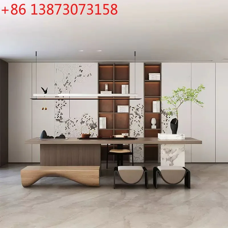 Modern tea table and chair combination office solid wood simple light luxury high-end integrated marble guide platform