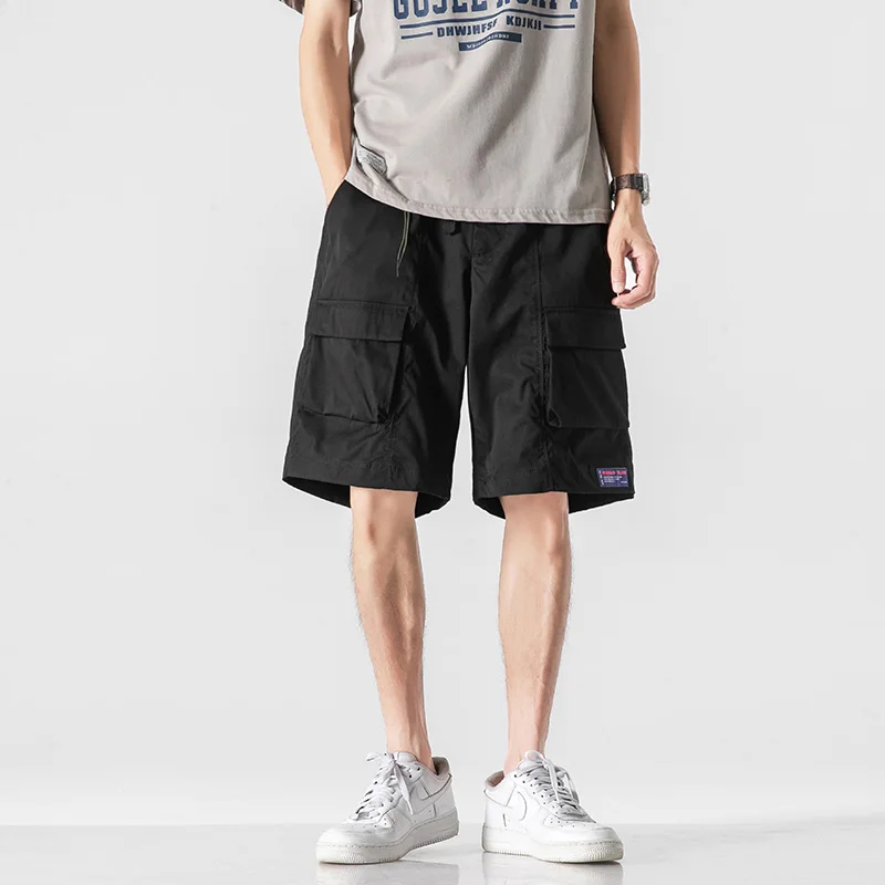 2025 verão novo casual workwear shorts de secagem rápida para homens com bolsos grandes cobertos, fivela elástica multifuncional w