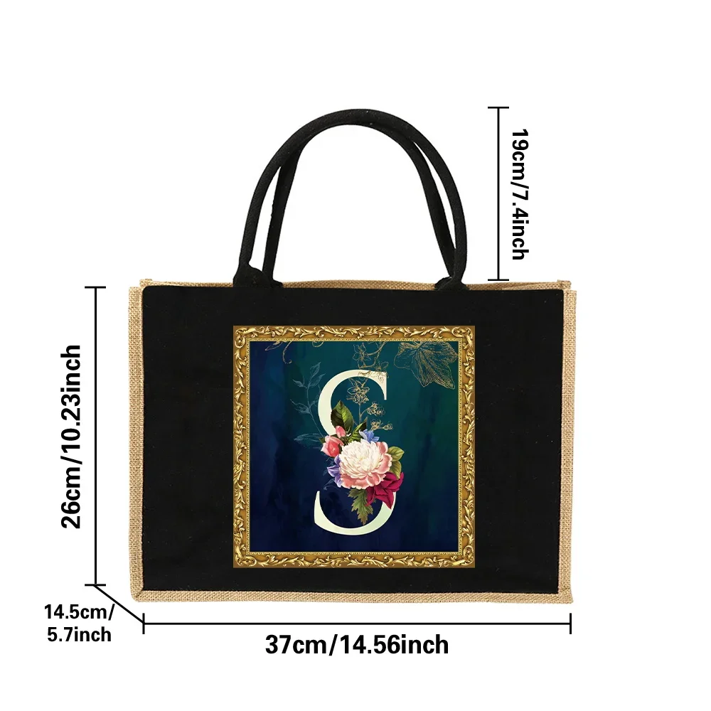 Women's Shopping Bag Environmentally Friendly Linen Shoulder Bags Flower Letter Series Printed Pattern Jute Imitation Burlap Bag