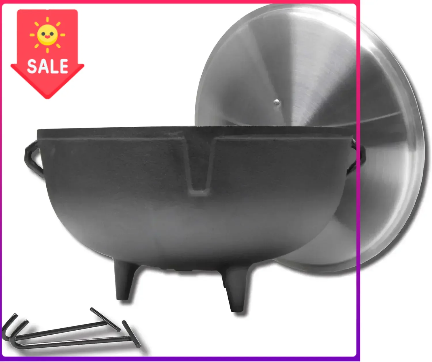 Olla Jambalaya de Hierro Fundido de 5 Galones, Resistente, con Patas y Tapa de Aluminio, en Oferta