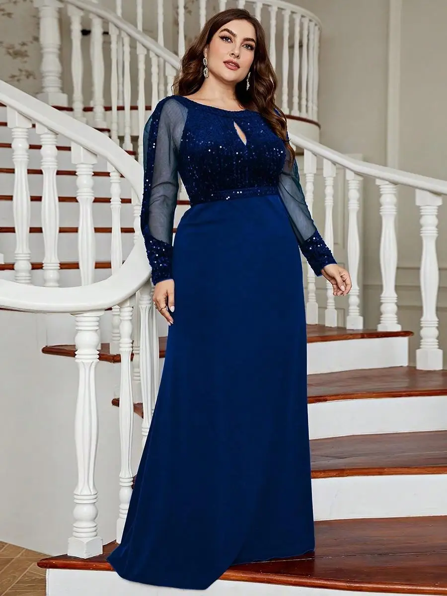 Summer New plus Size Slim Fit Pure Color Dr Par Evening Gown Ele Aosphere Cross-Border Long Evening Gown