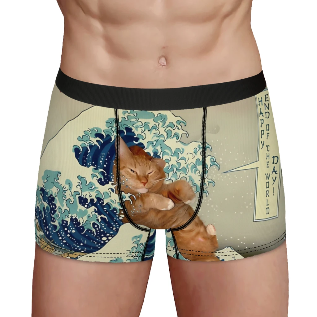 Cat Meme Funny Katsushika Hokusai Underpants Homme Panties Male Underwear VentilateShorts Boxer Briefs