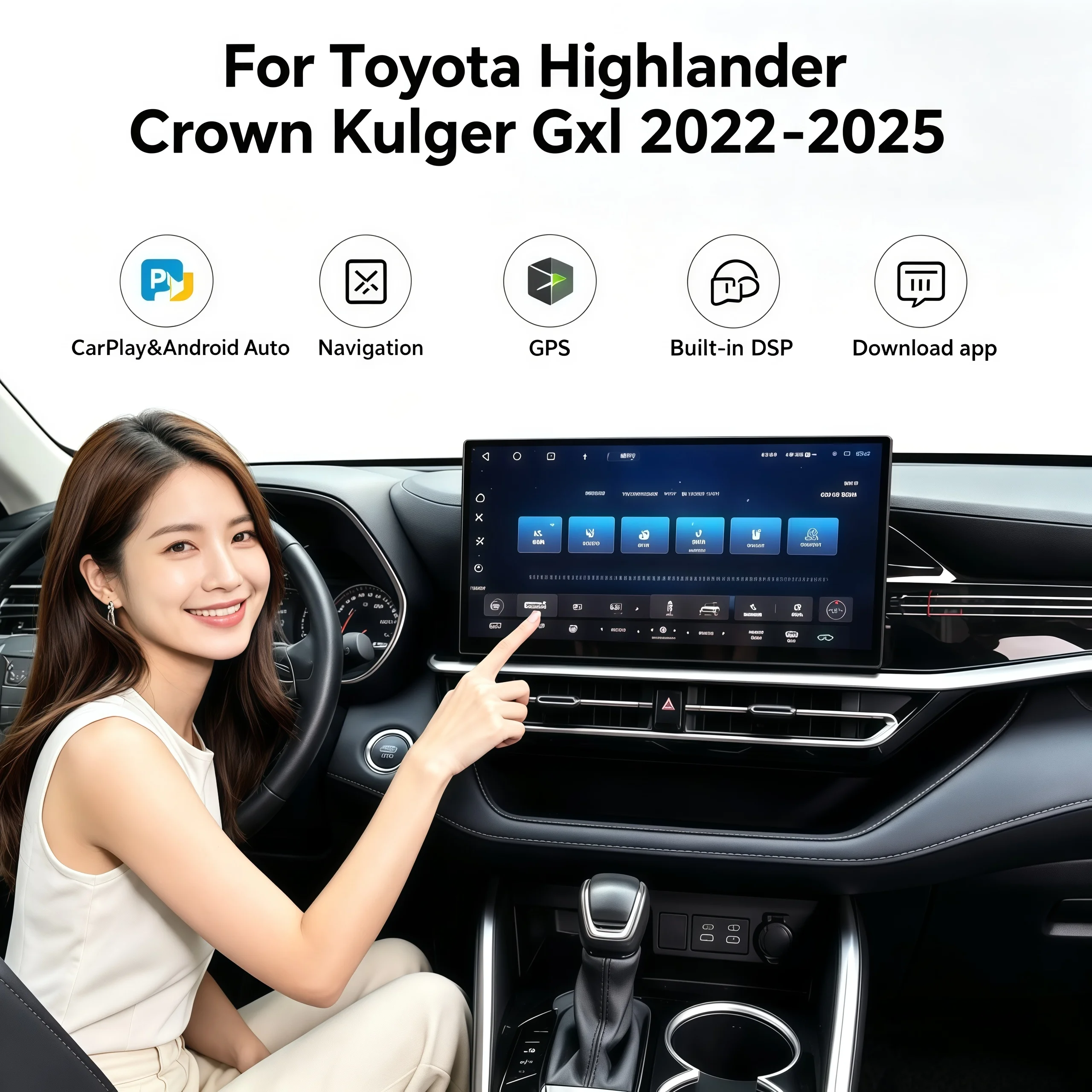 15.6inch Android Auto Radio For Toyota Highlander Crown Kulger Gxl 2022-2025 Stereo Car Multimedia Player GPS Navigation Carplay