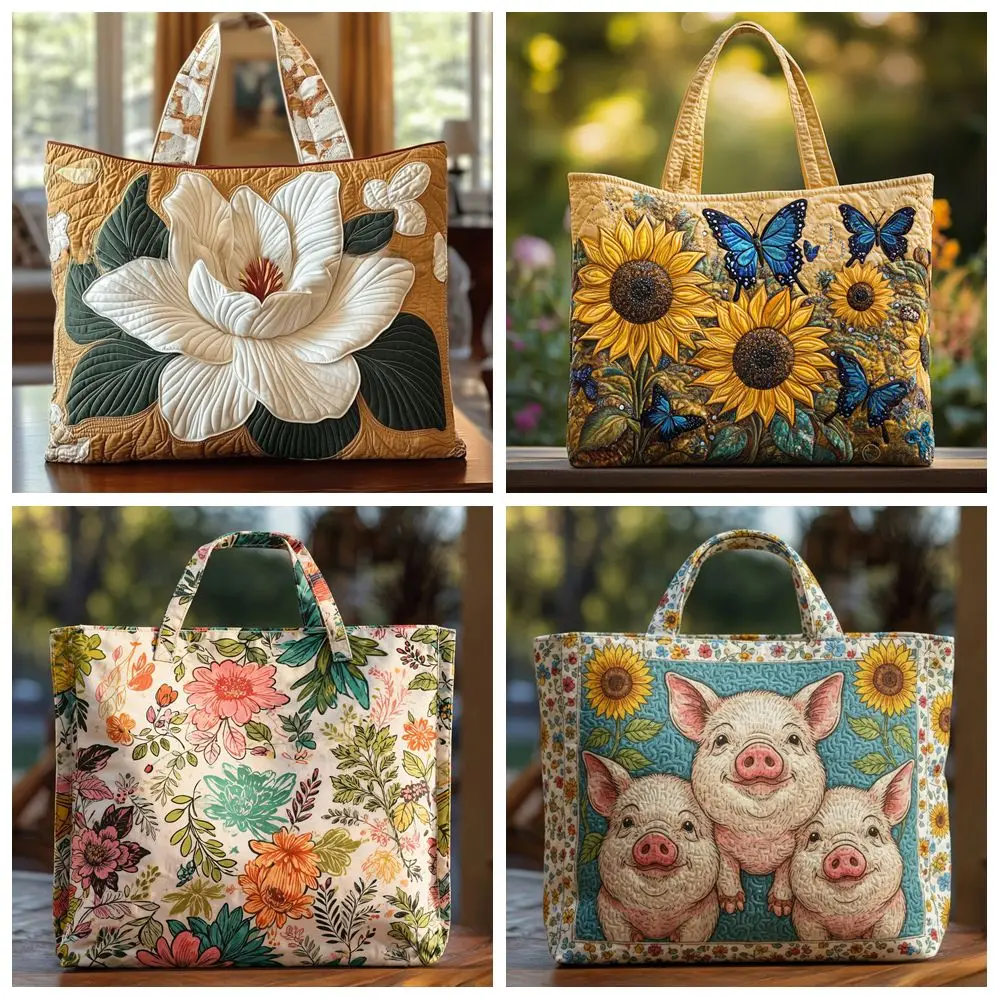 

New Pig Pattern Quilted Tote Bag Large Capacity Soft Shoulder Tote Bag Durable 3D Shoulder Bag