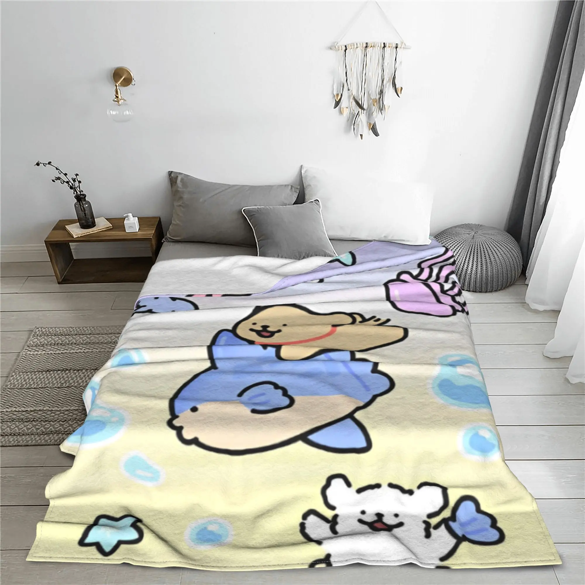 Ins Korea Line Puppy Maltese Blankets Flannel All Season Ocean Sea Multi-function Lightweight Thin Throw Blanket Couch Rug Piece