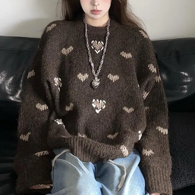 

Soft Nuo Head Love жаккардовый женский осенне-зимний новый стиль верхней одежды ленивый стиль топ свитер