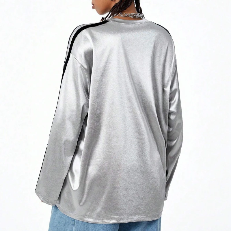 Men's and women's long sleeved T-shirt, V-neck digital print, quick opening, basketball, outdoor, fashionable splicing, silver h
