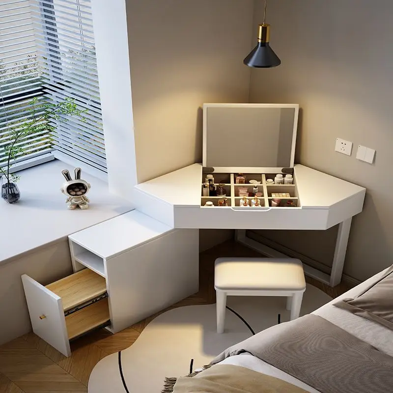 Nordic solid wood corner dresser bedroom small makeup table bay window side cabinet small desk storage cabinet integrated