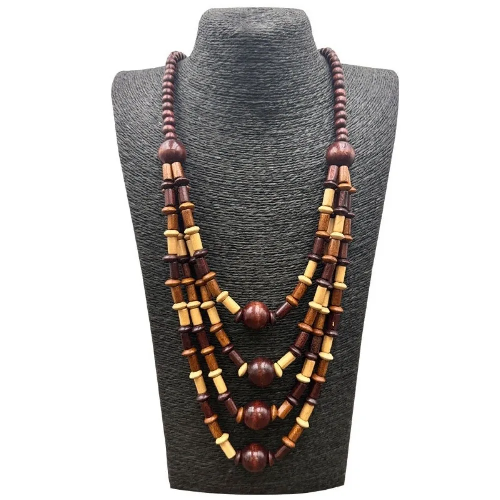 4pcs ‌Bohemian Wooden Set Layered Bracelet Boho Earrings Set Fashion Jewelry Handmade Beaded Earrings Set Gift Giving