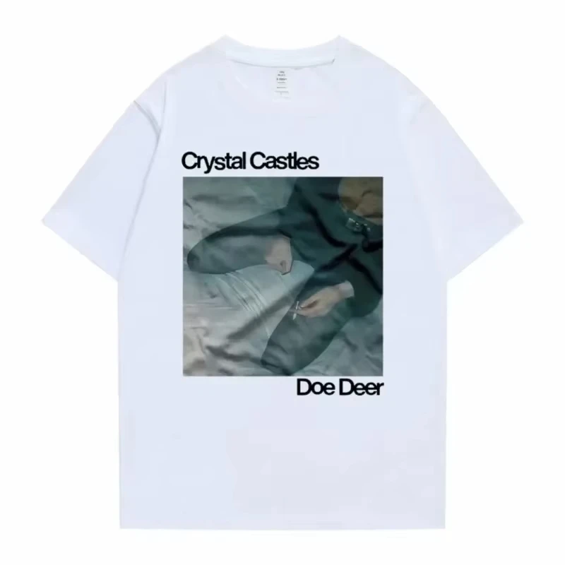 كريستال القلاع دو الغزلان الجرافيك طباعة تي شيرت الرجال الهيب هوب عادية خمر تي شيرت الرجال النساء القوطية روك المتضخم تي شيرت