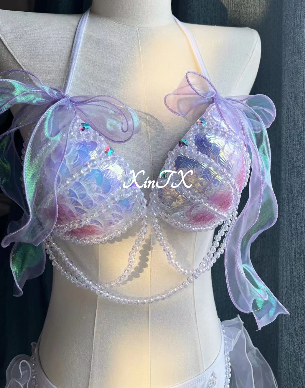 Hot Sexy Bikini Bra Swimsuit Electro Syllable Lace Seduction Bar Reality Show Handmade Mermaid With Decoration Beach Vacation