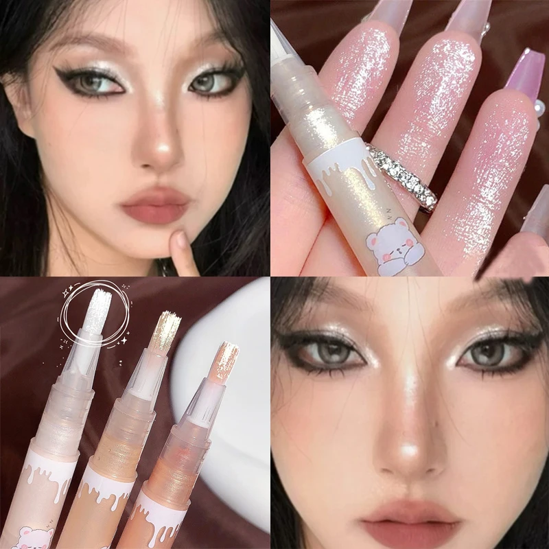 Glitter Liquid Highlighter Pencil Shimmer Waterproof Liquid Champagne Eyeshadow sdraiato baco da seta duraturo lucido orso coreano trucco