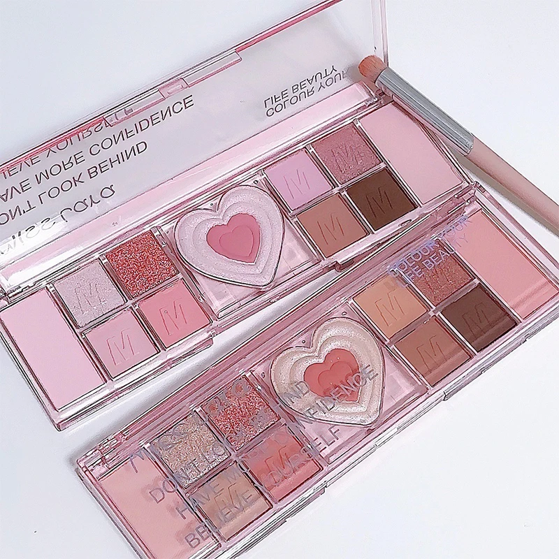 12-Farben Love Heart Pink Lidschatten-Palette, natürlicher, kühler Ton, niedrige Sättigung, Erdfarben-Lidschatten für günstige Augenkosmetik