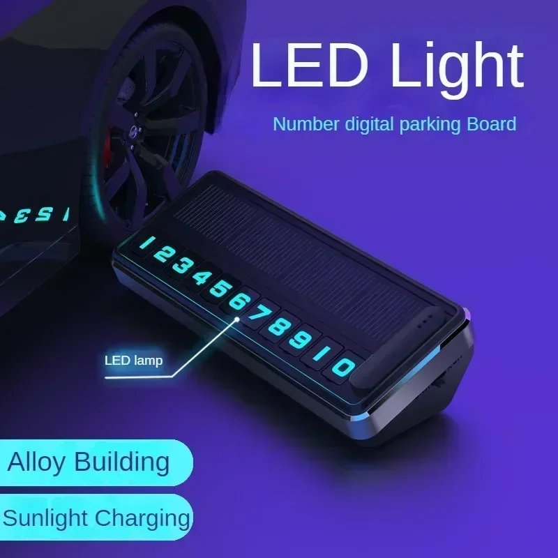 New Solar Car Phone Number Plate Led Lighting Temporary Parking Card Hidden Plates Car Park Stop Multiple Number Parking Gadgets
