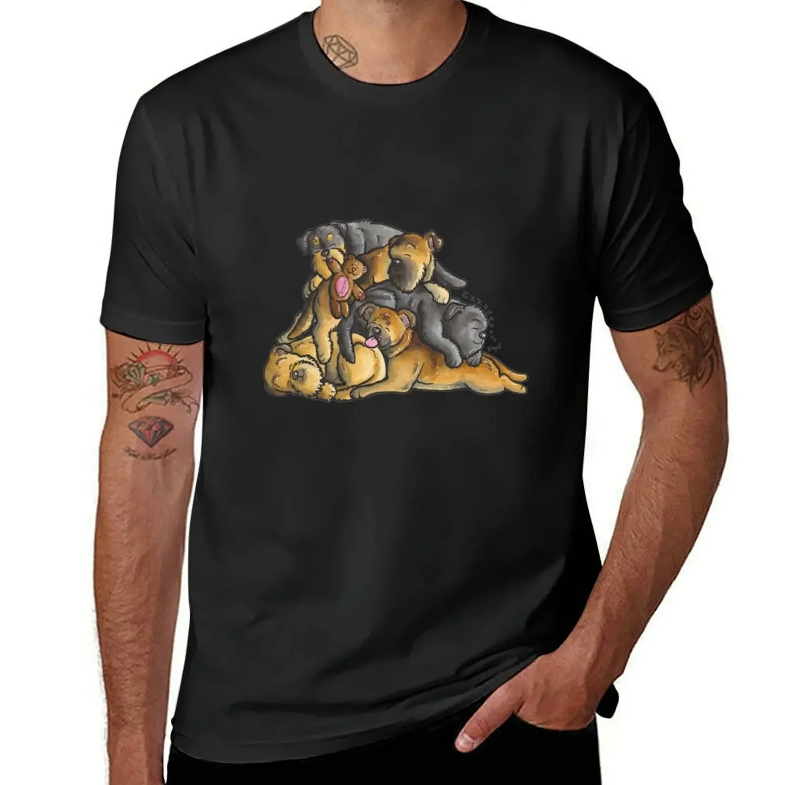 Griffon Bruxellois dogs - sleeping pile T-Shirt shirts graphic tees man clothes tees custom t shirt sweat shirts, men