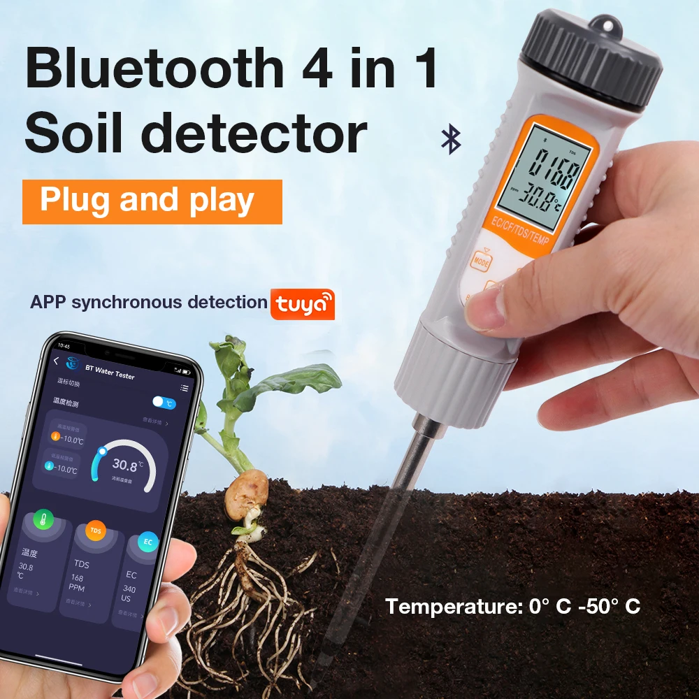 

Smart Tuya Soil EC Meter Bluetooth Soil Conductivity Tester Temperature TDS CF Analyzer for Hydroponics Planting Garden Farmland