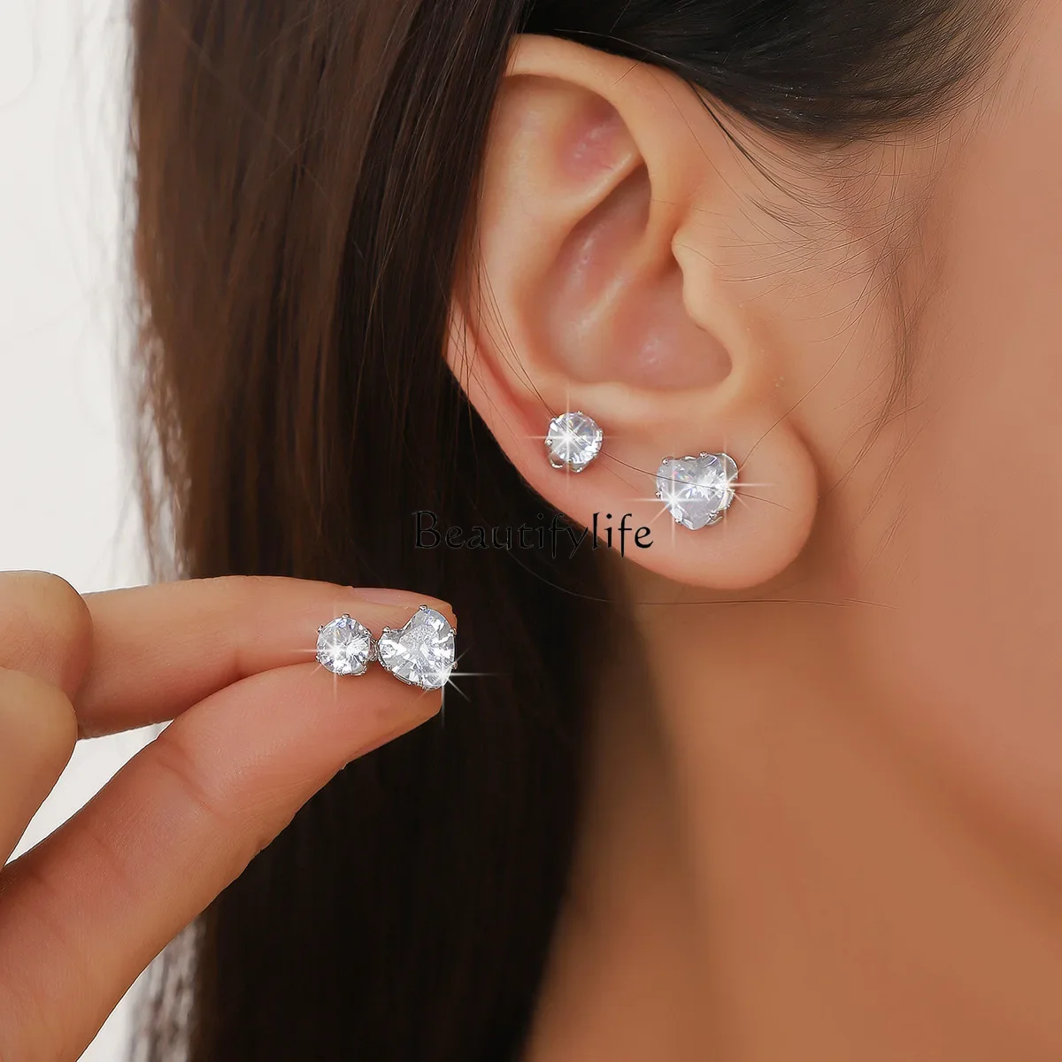 

Exquisite love round zircon stud earrings femininity full diamond six-claw small earrings