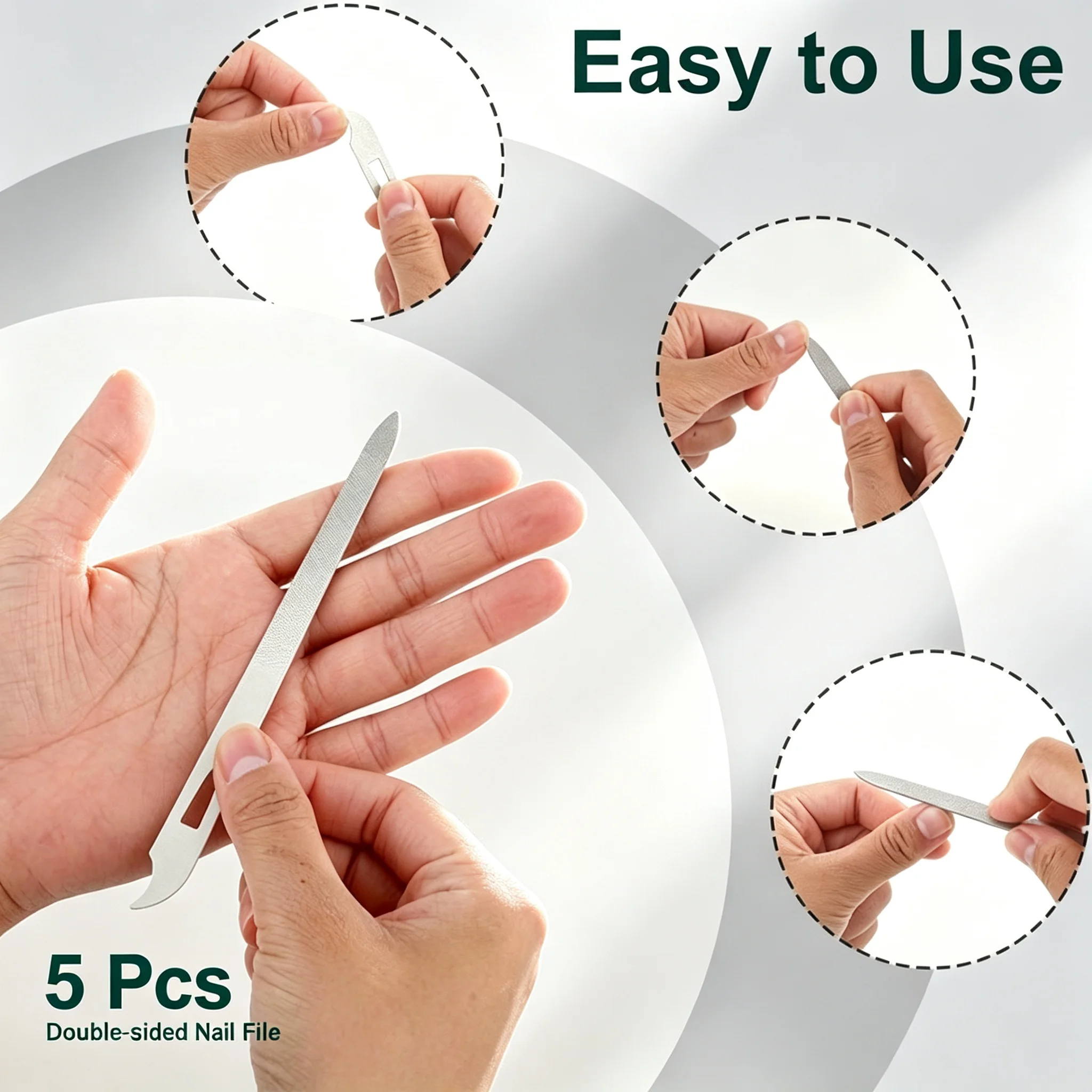 5pcs Professional Multi-Functional Stainless Steel Nail Files Double Sided Sand And Polish Curved Slim Design Nail Buffing Tools