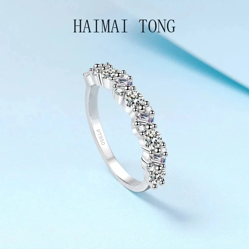 

Fine Jewelry Special Shaped PT950 Platinum Moissanite VVS1 DColor 0.9CT Round and Square Diamond Luxury Alternate Ring for Women