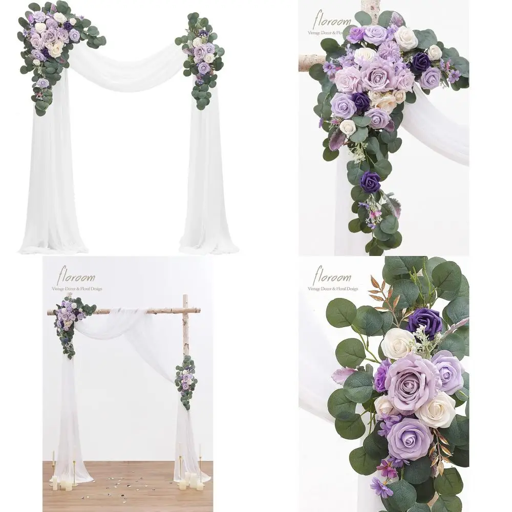 

Set of 4 Artificial Lilac Purple Floral Swags with Draping Fabric for Wedding Ceremony and Reception Decor