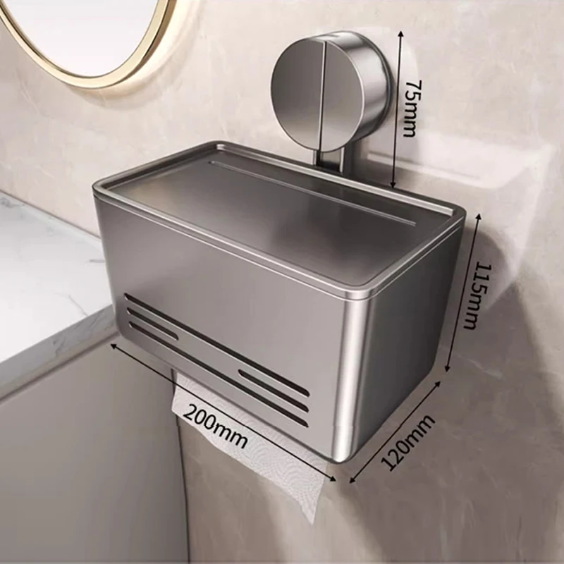 

YM Suction Cup Toilet Paper Holder with Drawer, Wall Mounted Tissue & Towel Storage Box for Bathroom Living Room
