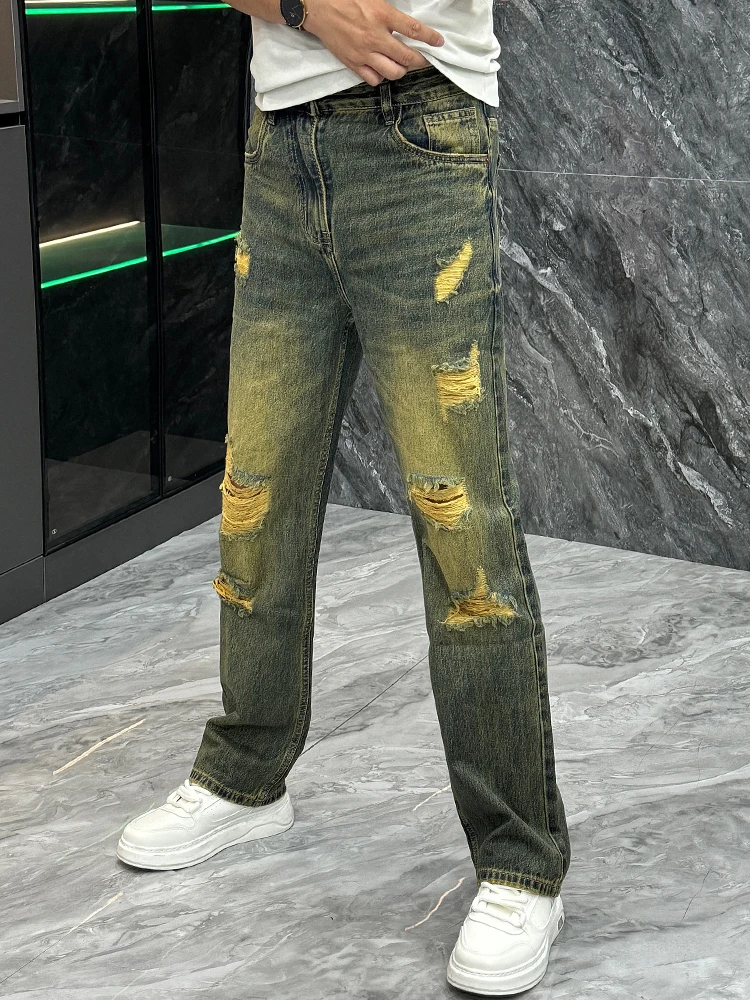 

Retro Mud Color Men's Jeans Spring Summer Trendy American Sle Loose Straight Leg Pants Youthful Haome Casual Long Trousers