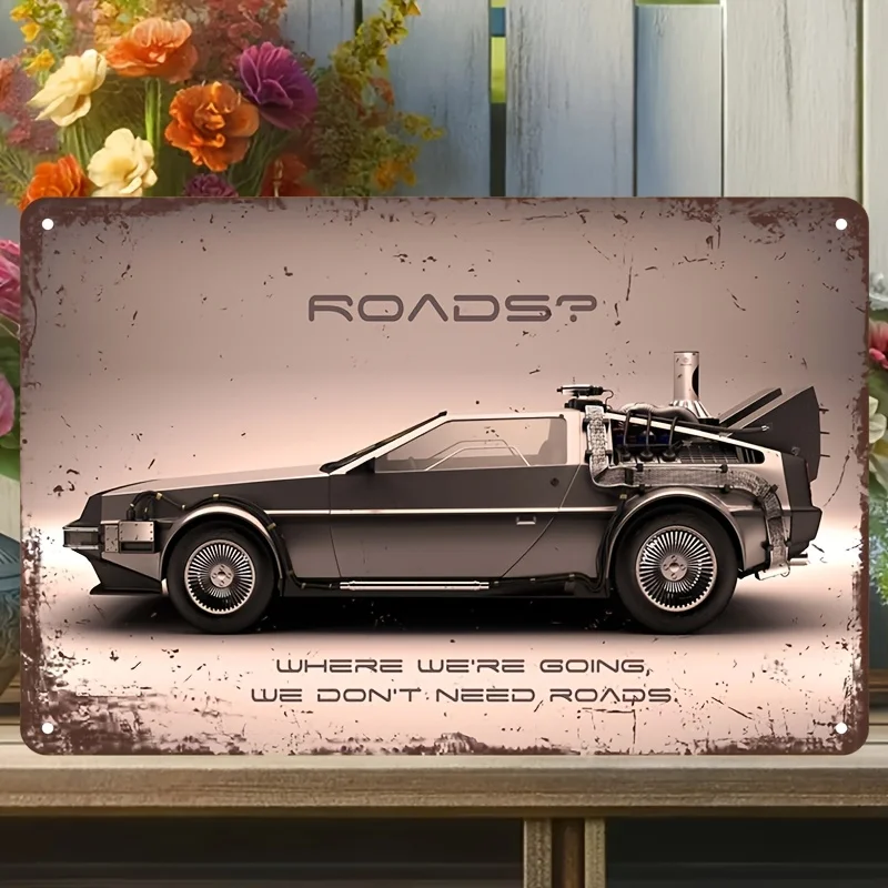 Back to the Future Delorean Vintage Metal Sign, Aluminum Plaque with Iconic Movie Quote, Retro Wall Art for Home, Bedroom, Gara