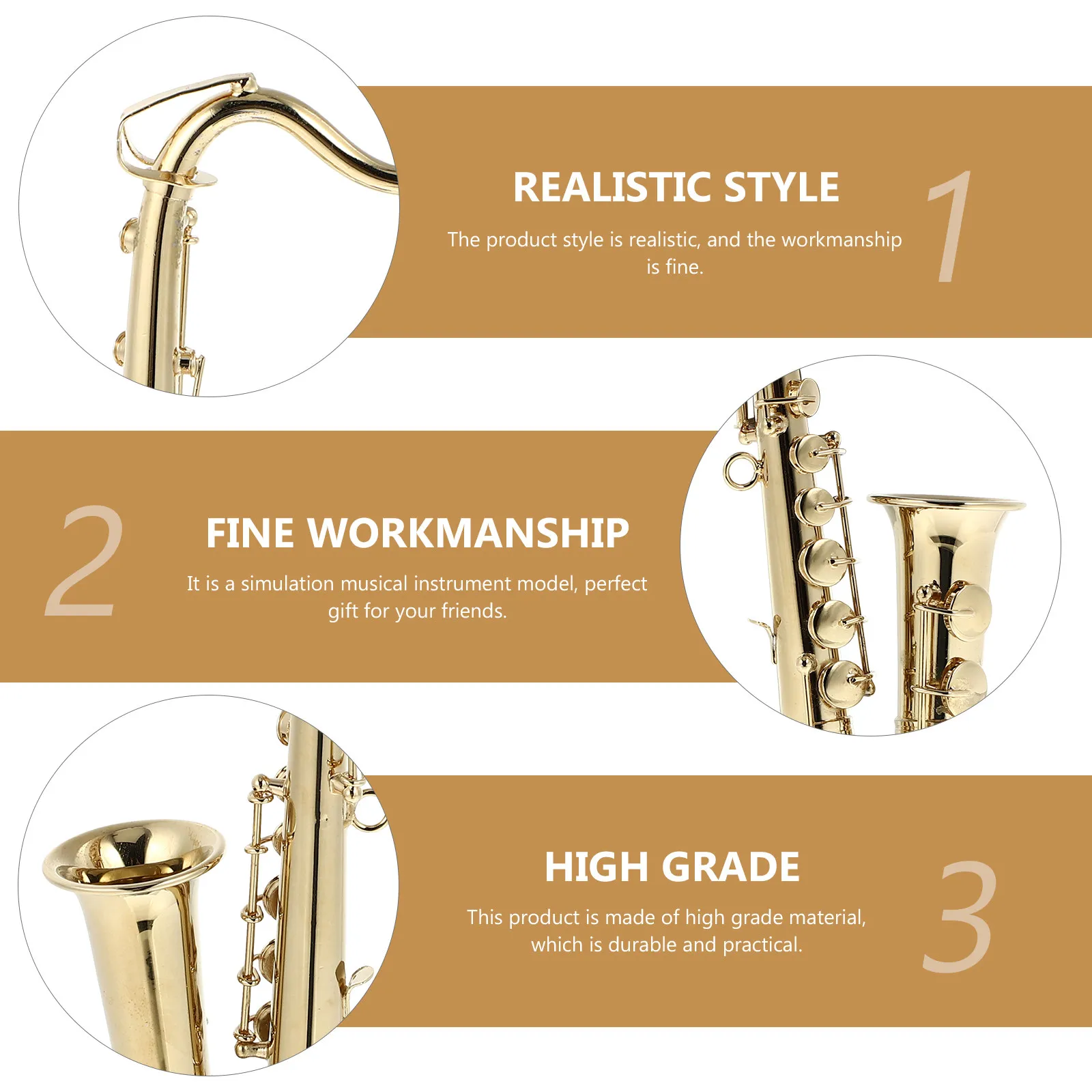 Miniature Saxophone Adornment 24K Gold Plated Copper Musical Instrument Decor Mini Tenor Fitting Decoration Christmas Gift