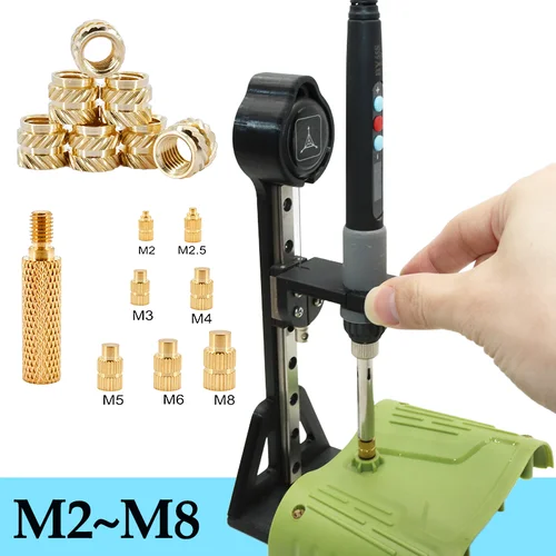 Juego de calor, tuerca de latón, inserto roscado, herramienta de impresión 3d, máquina de prensa de implantación Manual, tuercas de inserción de fusión en caliente M3, punta de pistola para soldar