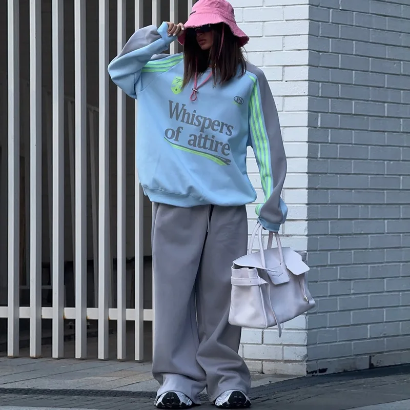 

Women's clothing 2025 autumn and winter new fashion round neck long sleeved loose sweatshirt wide leg long pants casual set