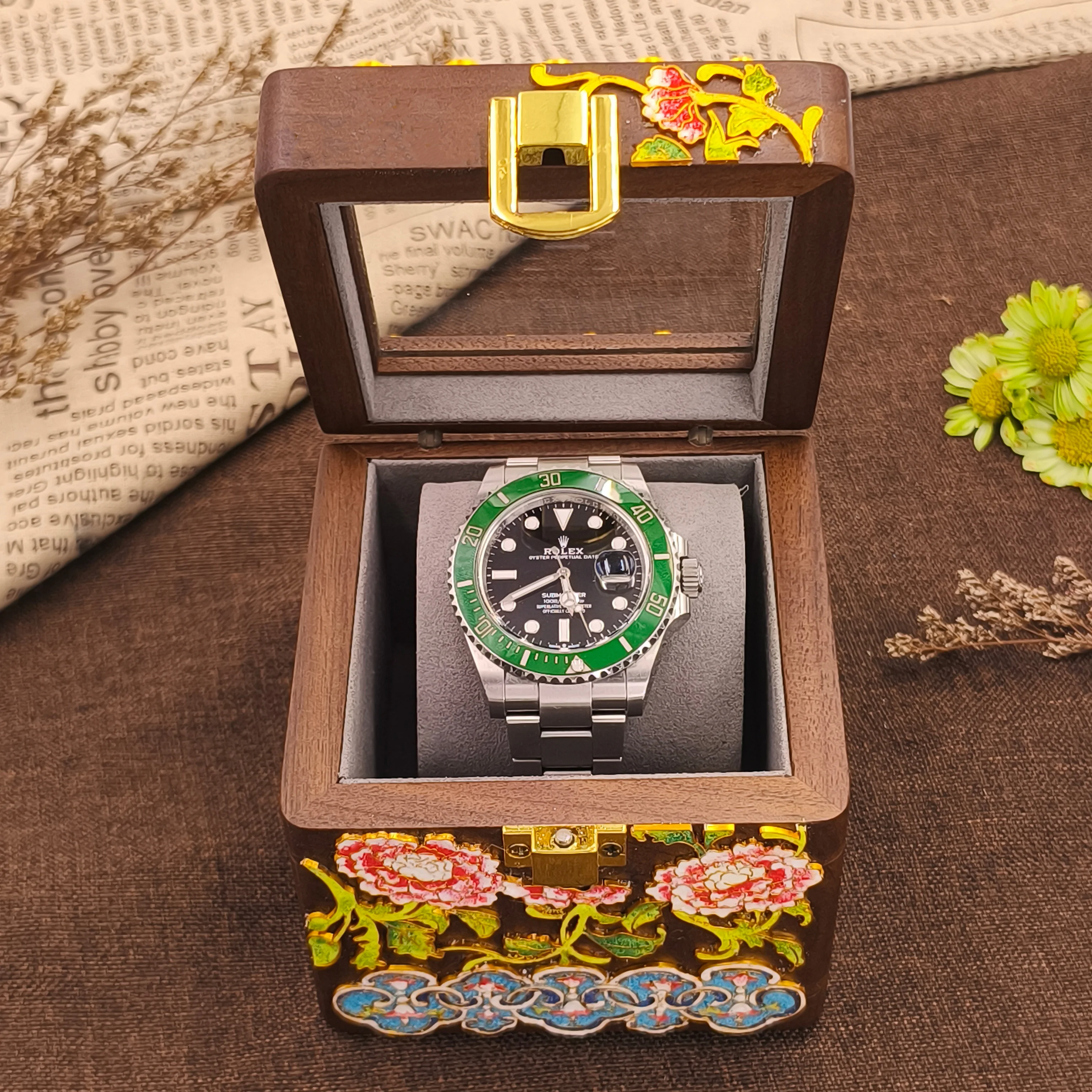 Luxury Watch Display Case - 럭셔리 수제 클로이소네 월넛 우드 시계