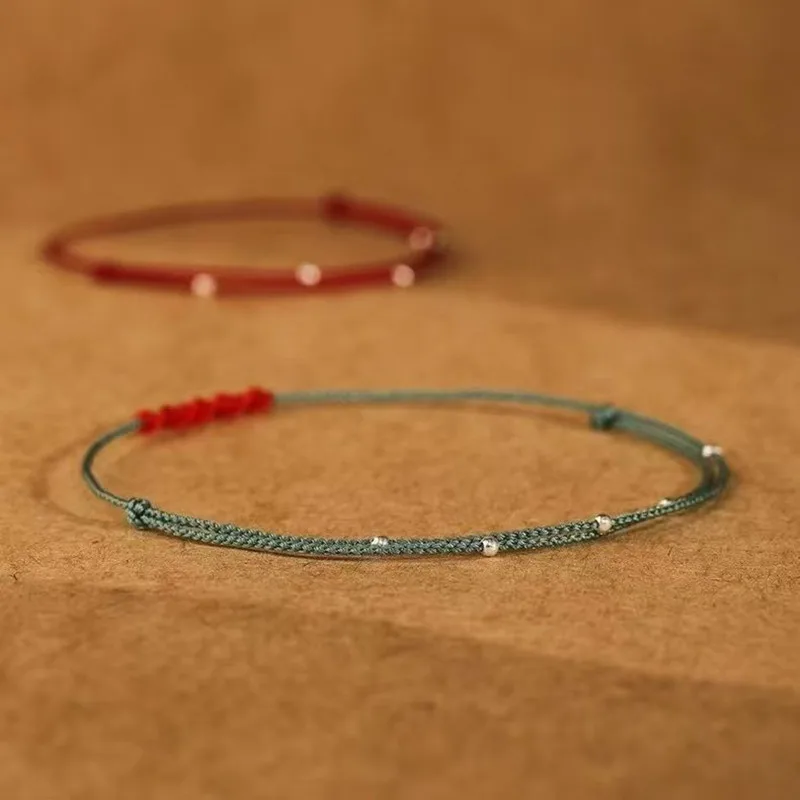Silver Color Bead Hand Woven Bracelet Adjustable Size Transfer Lucky Beads Simple Style Friendship Bracelet Charming Jewelry