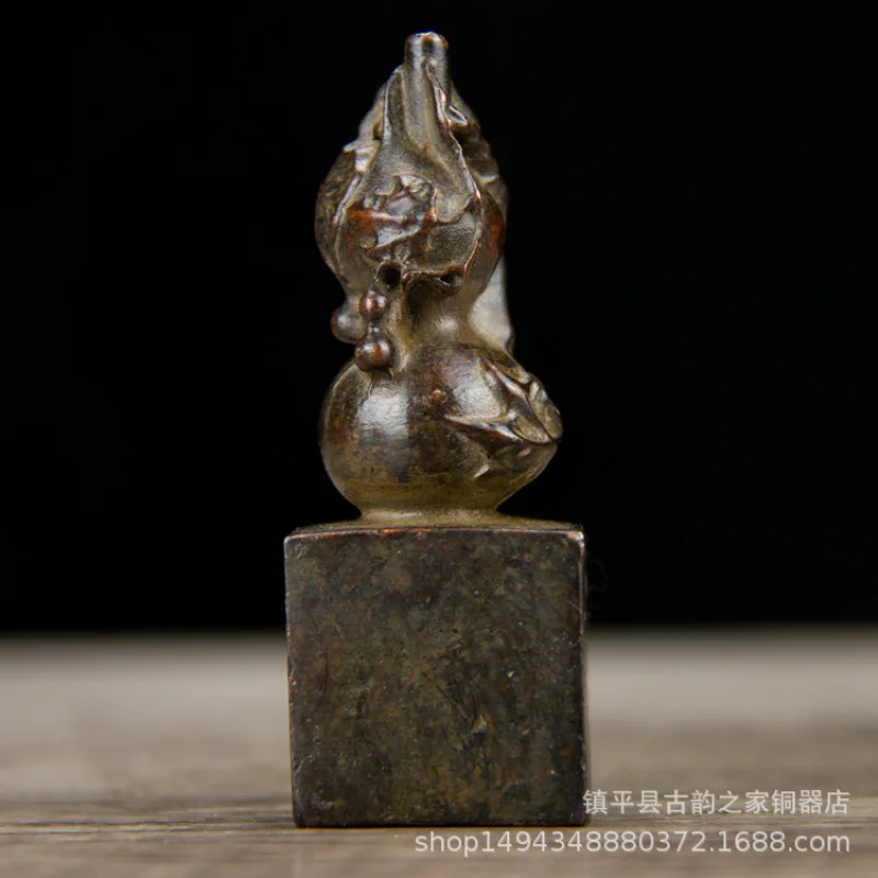 Brass Fortune and Longevity Gourd Solid Seal Ornament Office Living Room Shop Desktop Decoration