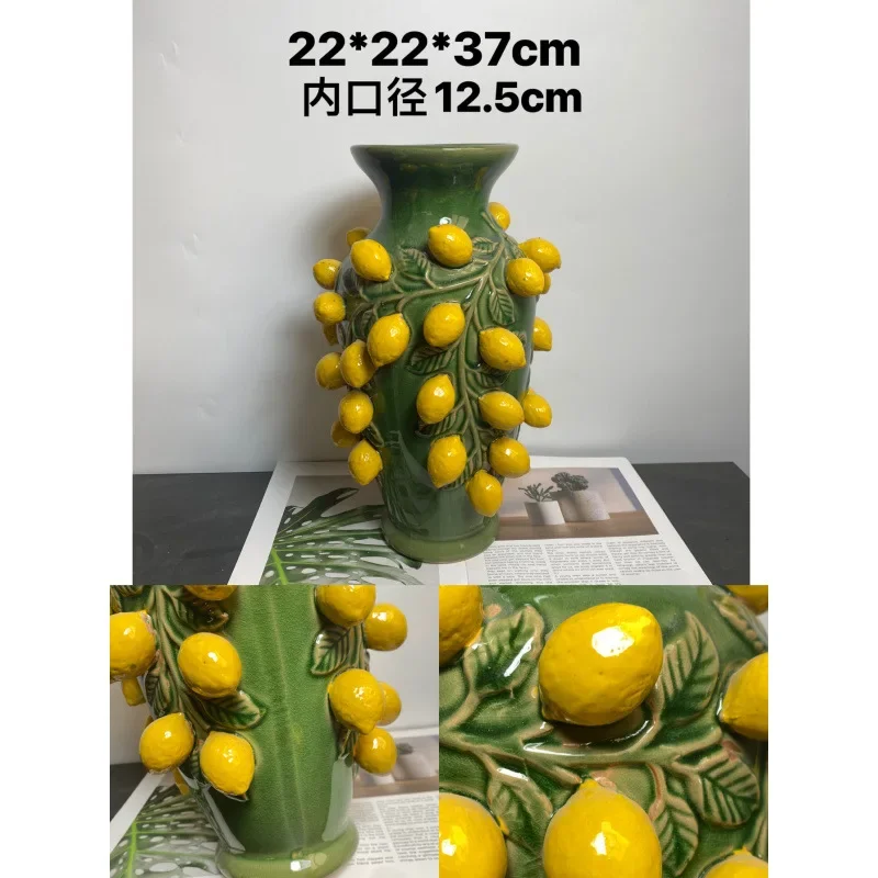 Ceramic Vase Handmade Vintage Flower Arrangement Desktop Decorat Decor Ceramic Lemon Fruit Shape Vase for Table Decoration