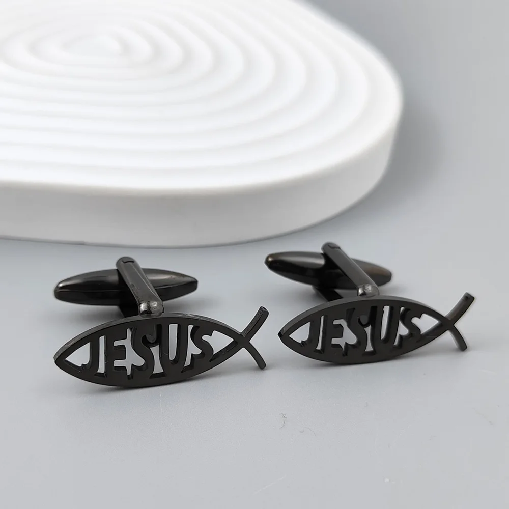 Creative Jesus fish cufflinks, high-end French shirt cuff accessories, men\'s business jewelry, Father\'s Day gift wholesale