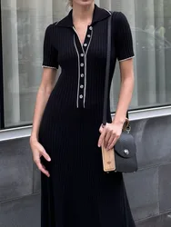 TRAUXY-vestidos maxi com decote em V profundo para mulheres, manga curta fina, bodycon de malha, streetwear, outono, 2023