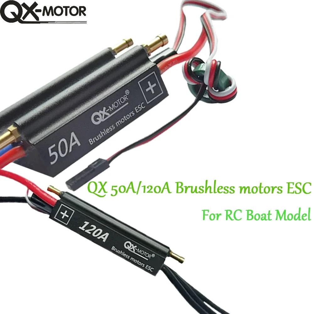 

QX-motor 50A 120A Waterproof Brushless ESC Speed Controller 2-6S For RC Boat Ship With BEC 5.5V/5A Water Cooling Syste